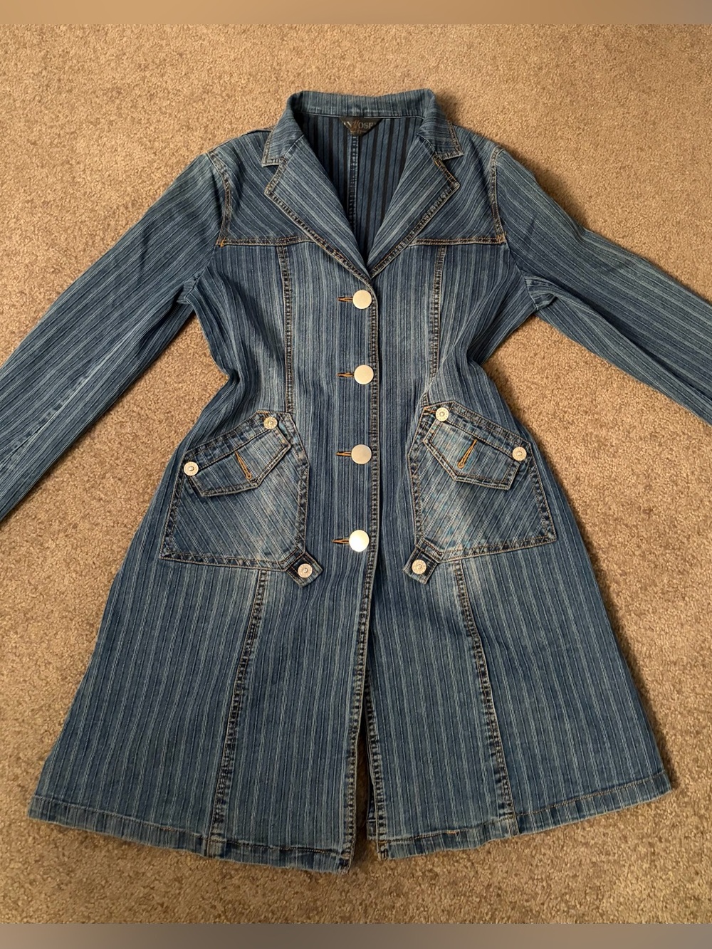 Blue Wintoser Denim Pinstripe trench coat